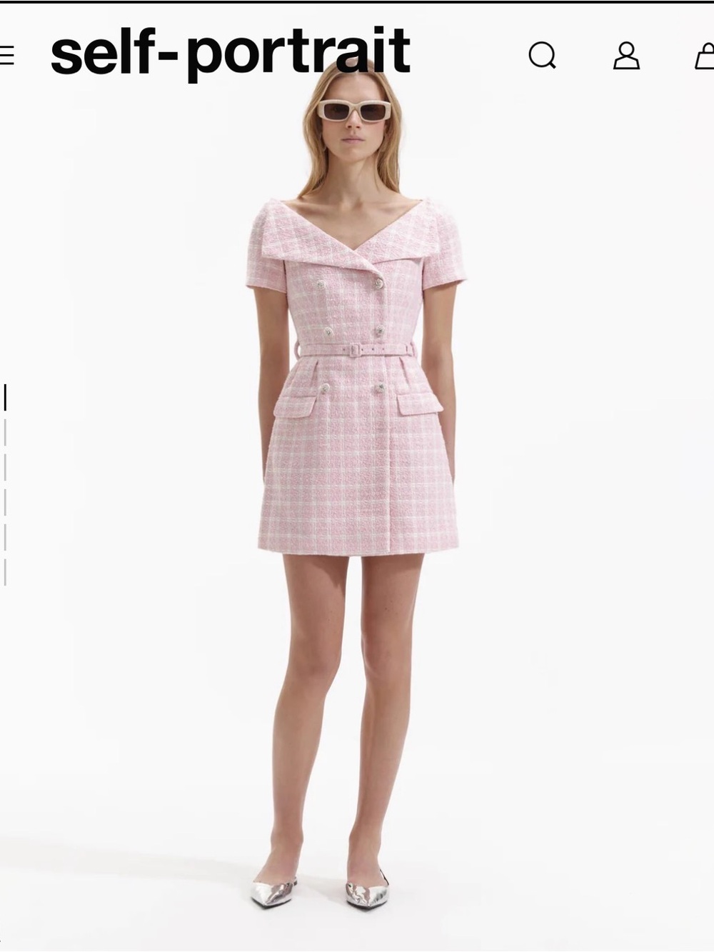 self-portrait Pink Boucle off shoulder Mini Dress - Picture 1 of 10